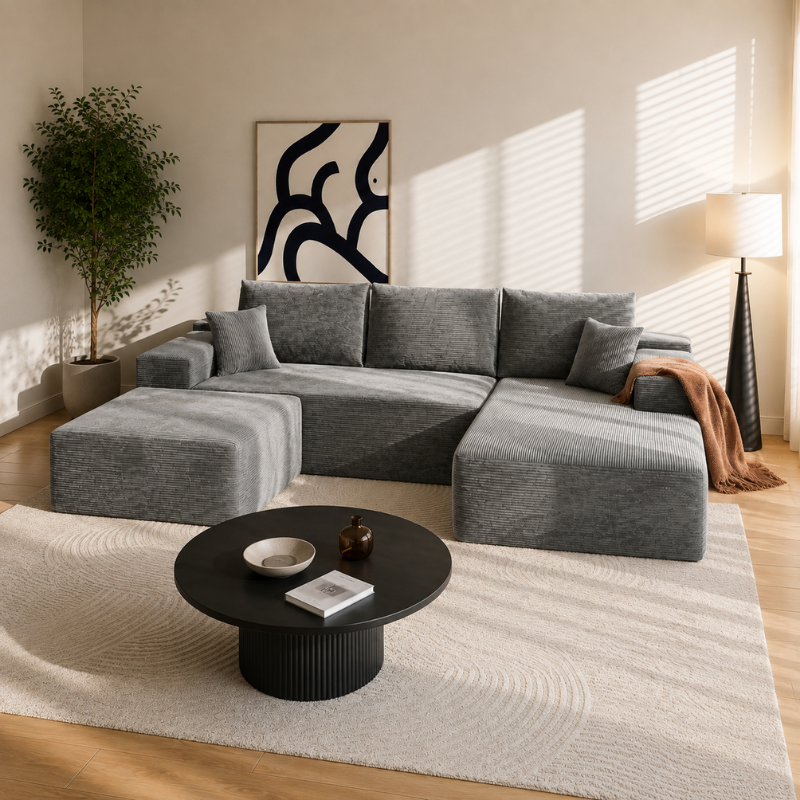 Divano Angolare Modulare 278 × 175cm | Velluto a Coste, Memory 35D