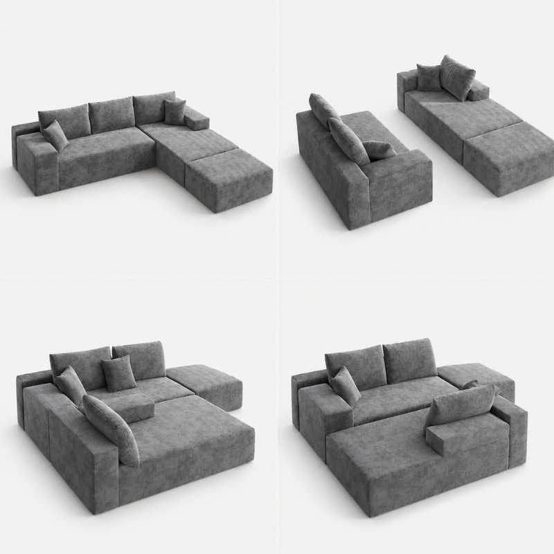 Divano Angolare Modulare 278 × 175cm | Velluto a Coste, Memory 35D